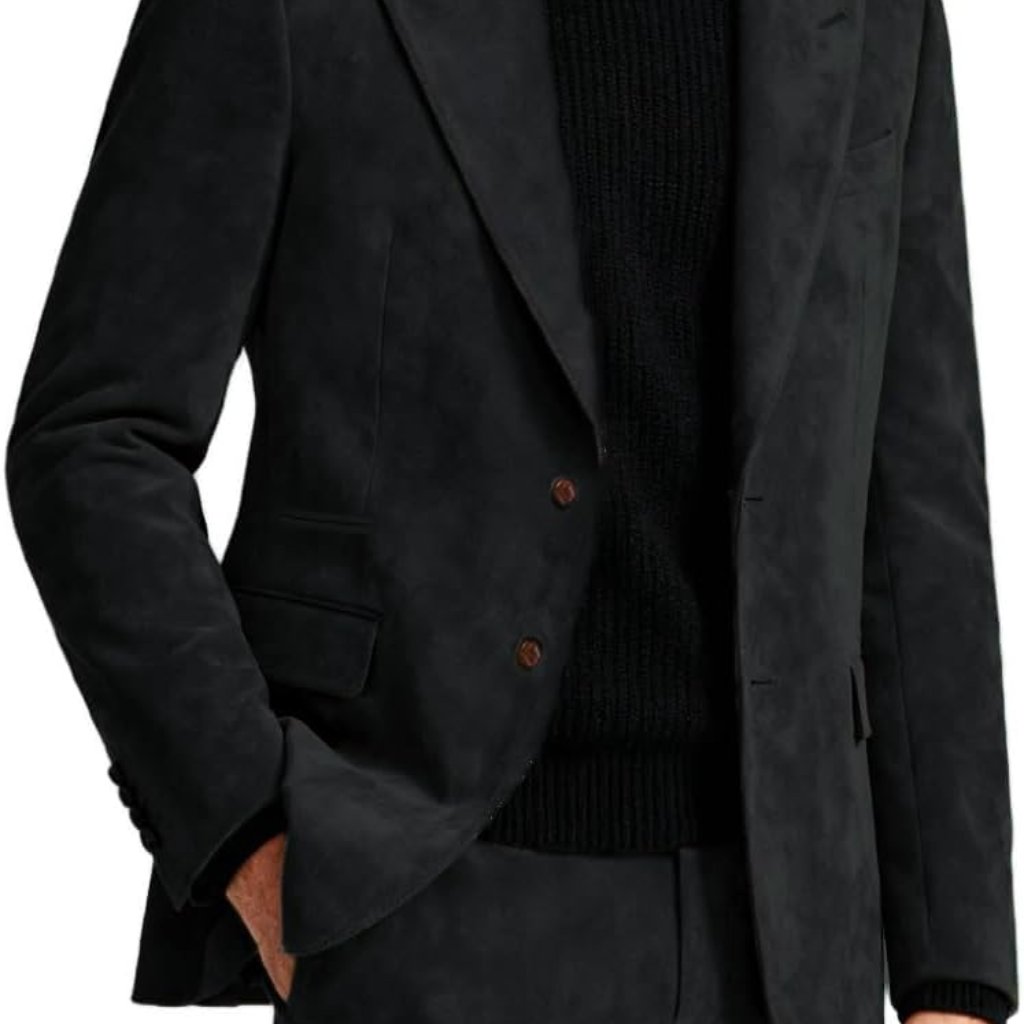 Men's Black Slim Fit Suede Suit Set - Stylish Groomsmen Tuxedo For Any Occasion